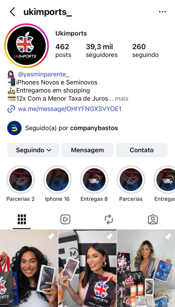 Perfil da UK Imports no Instagram, gerenciado pela Company Bastos